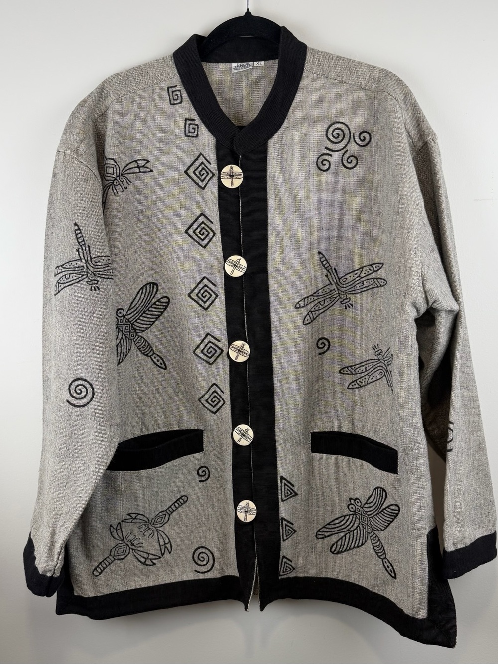 Venus Imports Women’s Sz XL Dragonfly Ethnic Wheat Natural Handmade Jacket
